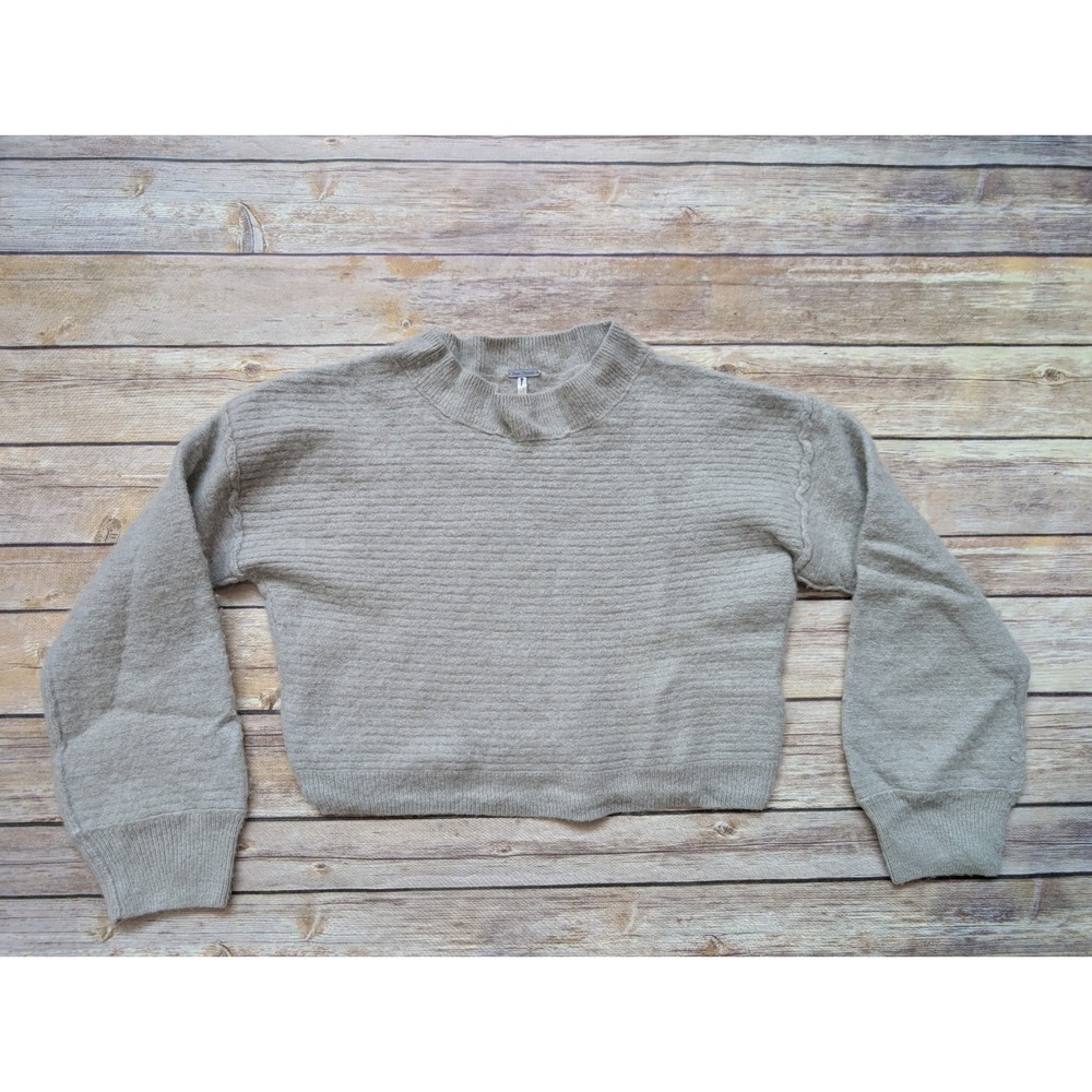 Free People Sweater Womens M 100% Cashmere Beige Cropped Mock Neck